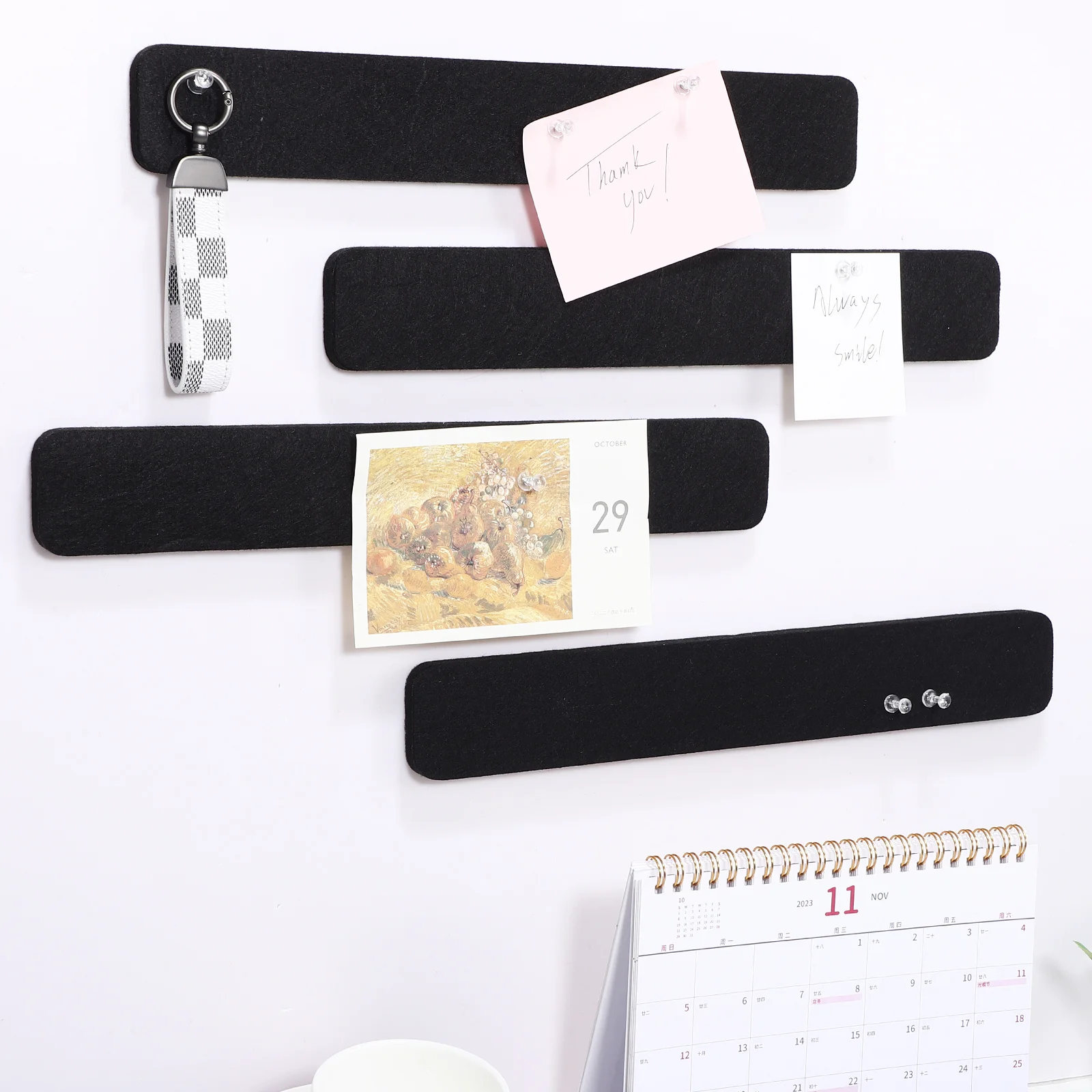 8개 펠트 벽걸이 게시판 스트립 메모 펠트 스트립 무타공 조절 가능 다용도 게시판