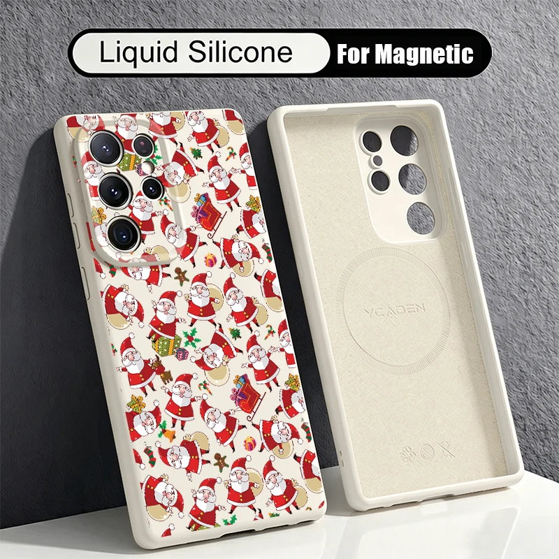 Liquid Silicone Magnetic Case For Samsung Galaxy S26 S25 Ultra S22 S23 S24 Ultra For Magsafe Mini Santa Claus Soft TPU Cover