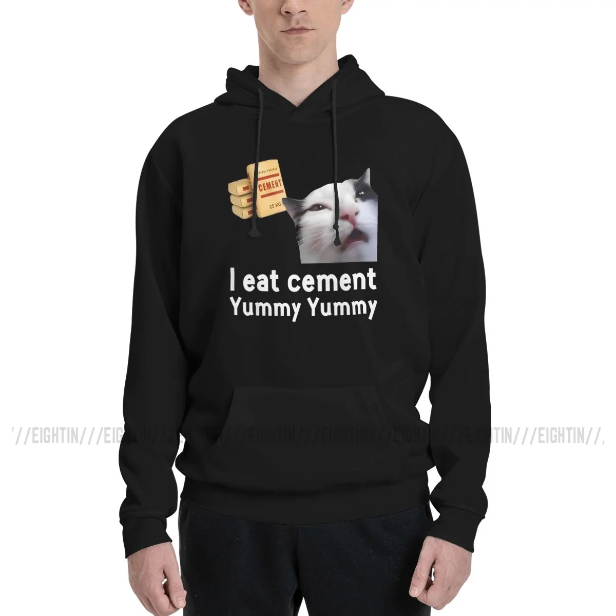 I Eat Cement Funny Cat Meme Internet Memes Humorous Joke Pun Casual Sweatshirts Men's Long Sleeve Hoodies Autumn Pullovers