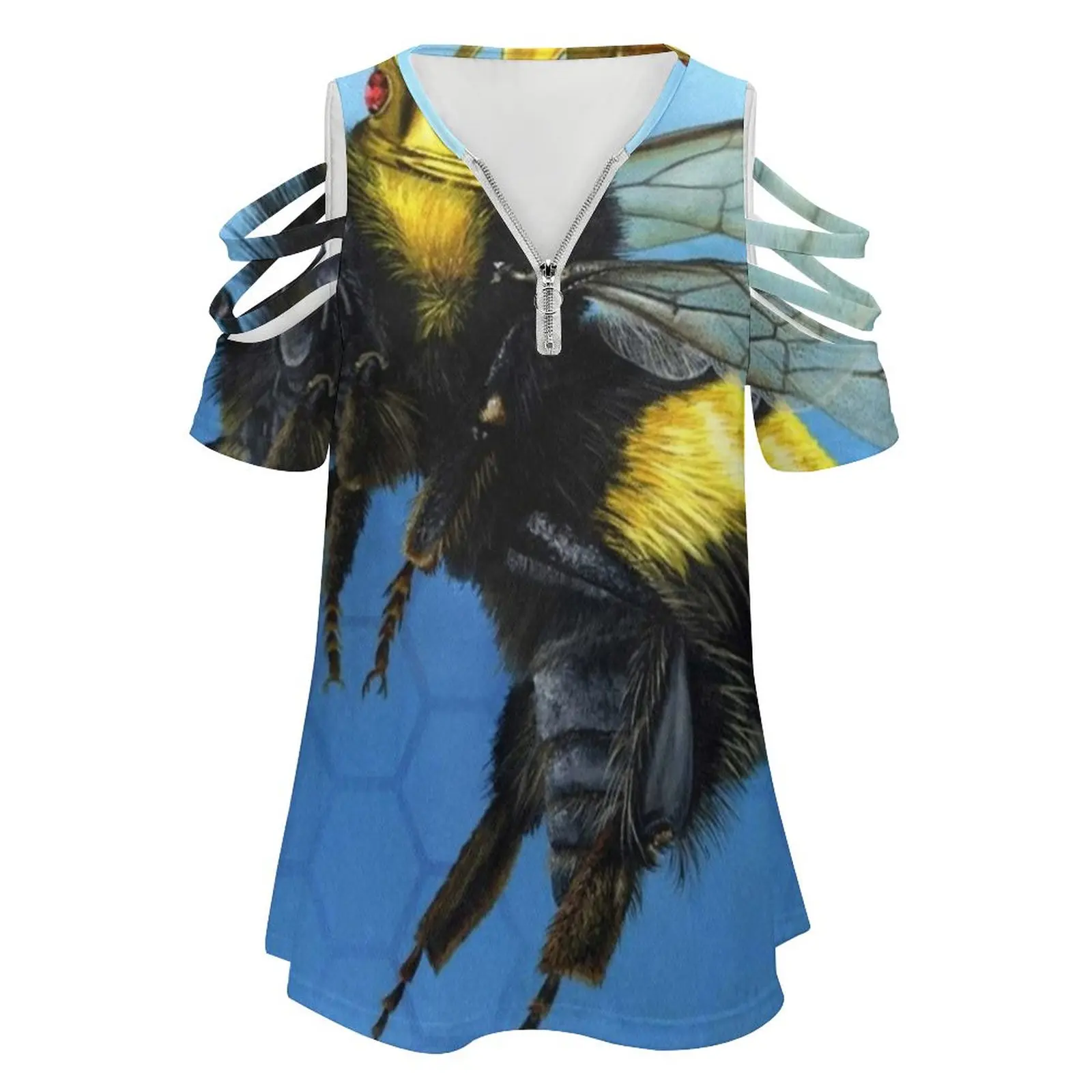 Queen Bee New Fashion Zip Off Shoulder Top Short-Sleeve Women Shirt Queen Bee Bee Queen Crown Acrylic Traditional Fine Art