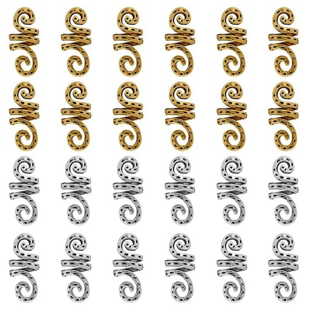 24Pcs Viking Spiral Hollow Out Hair Ring Dread Locks Hair Braiding Dreadlocks Beads Charm Dirty Braids Hair Braid Tubes Decor