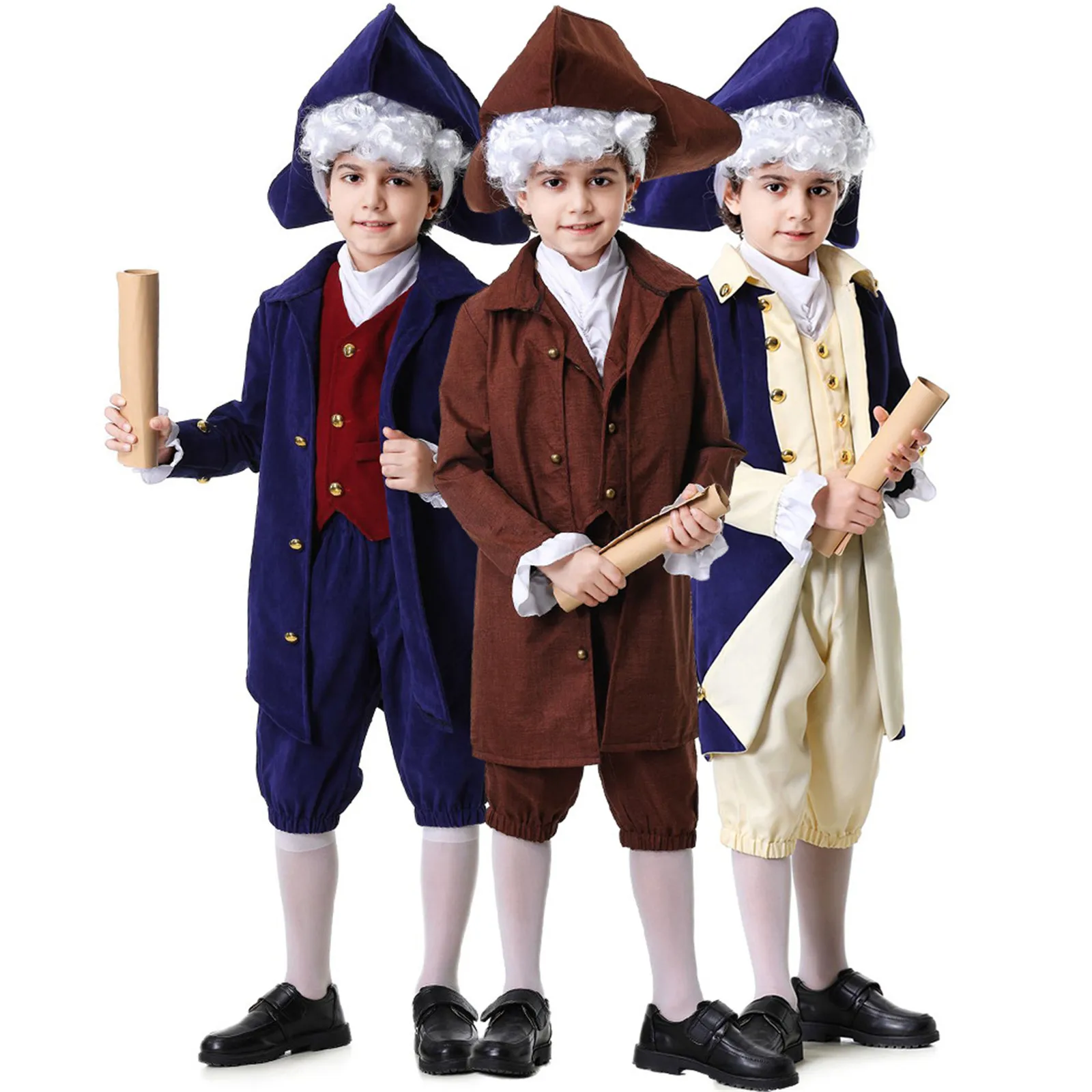 

American Lawyer Kids Cosplay Costume Chidren Colonial Colonial Military Costume Jacket Tailcoat With Wig Halloween Uniform Set
