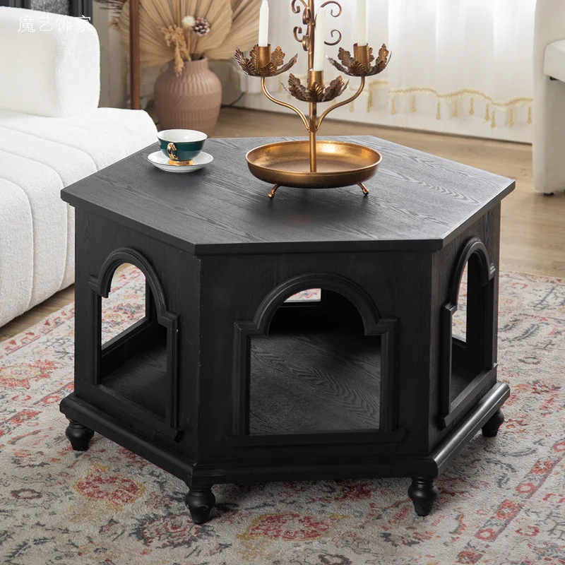 Living room coffee table, solid wood homestay clothing store coffee table, new black high-end sofa side table
