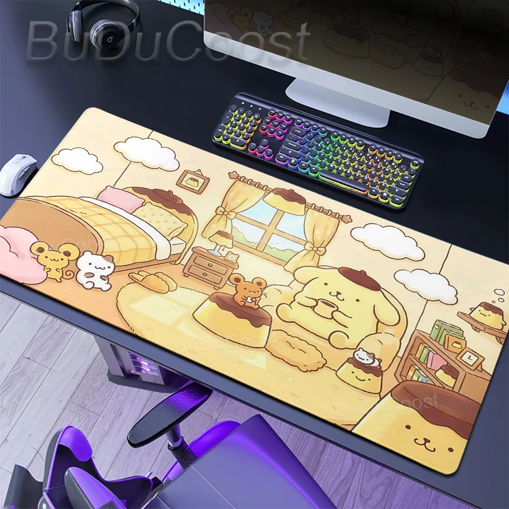 Anime Büro-Mauspad, größeres Computer-Pompompurin-Tastatur-Schreibtischpad, erweiterte PC-Tischunterlage, niedliches Sanrio XXL-Mauspad