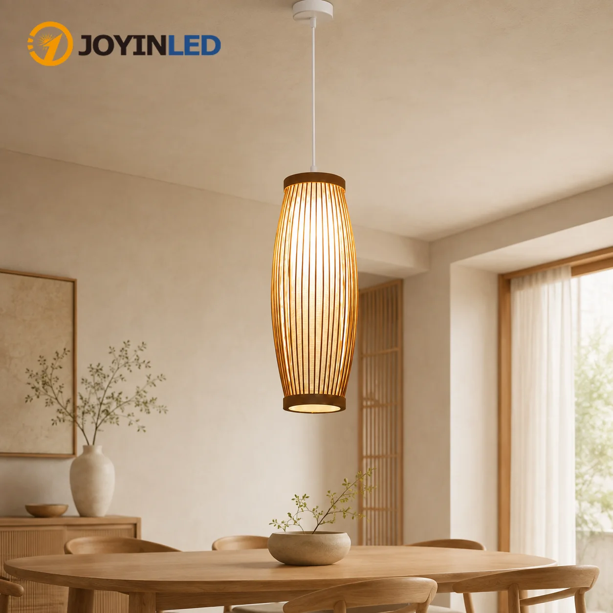 Japanese Bamboo Chandelier Handmade Rattan Woven Pendant Light E27 Wicker Lampshade Boho Hanging Lamp for Restaurant Dining