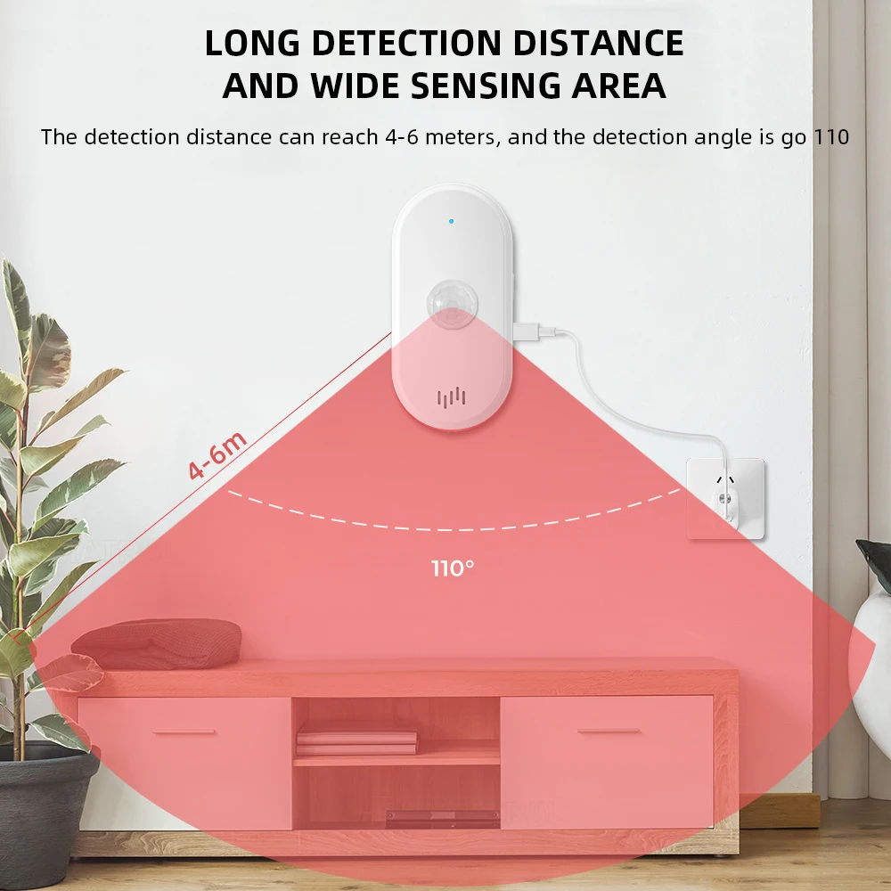 STLF Smart WiFi PIR Motion Detector Tuya App Wall/Ceiling Mountable 110 Detection Angle 4-6m Range for Home Automation Safety