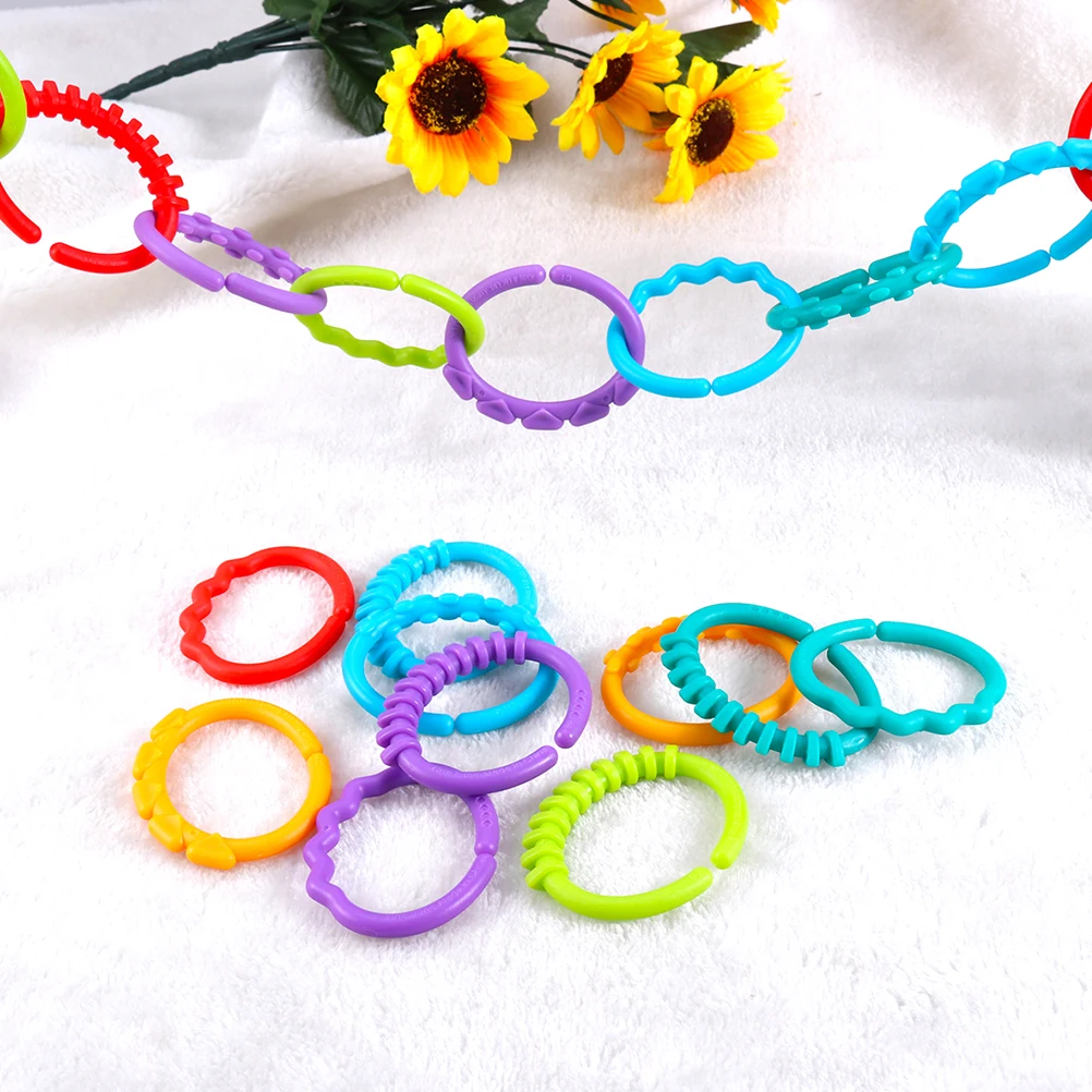 

48Pcs Baby Teether Rings Rubber Hand Grips Stroller Toys Infant Links Toy Balls Safe Easy Grip Outdoor Fun