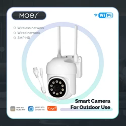 MOES Tuya WiFi 3MP Smart Security Camera Support Wireless &Wired RJ45 Network IP65 Waterproof Motion Tracking Full Color Night