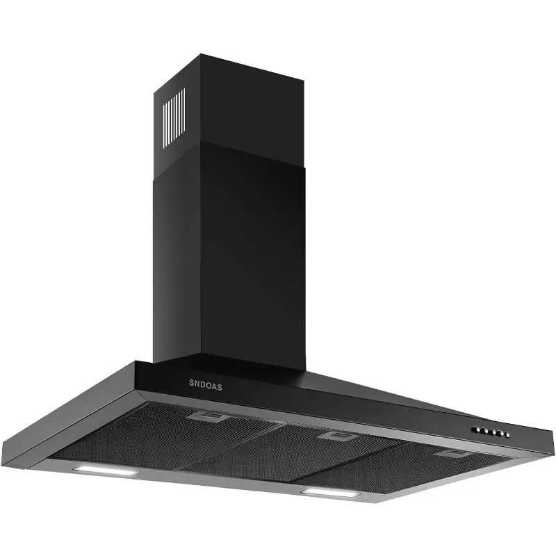 HAOYUNMA Black Range Hood,Wall Mount Range Hood with Ducted/Ductless Convertible,Stainless Steel Kitchen Vent Hood