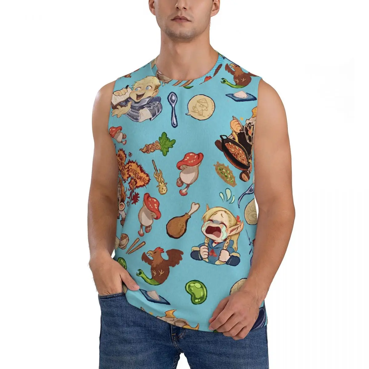 Delicious In Dungeon Men Sleeveless Tank Tops Quick Dry Breathable Gym Fitness Running Summer Casual Sport Vest