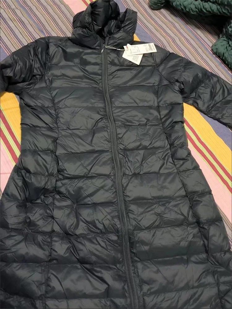 秋冬フード付きダウンコート女性スリム暖かいライトホワイトダックダウンジャケットパーカー女性カジュアルルーズロング防風アウター