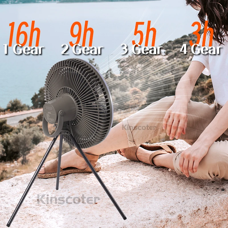 KINSCOTER-ventilador de techo grande para acampar al aire libre, 10000mAh, 11 pulgadas, con trípode de iluminación LED, circulador de aire multifunción, ventilador enfriador