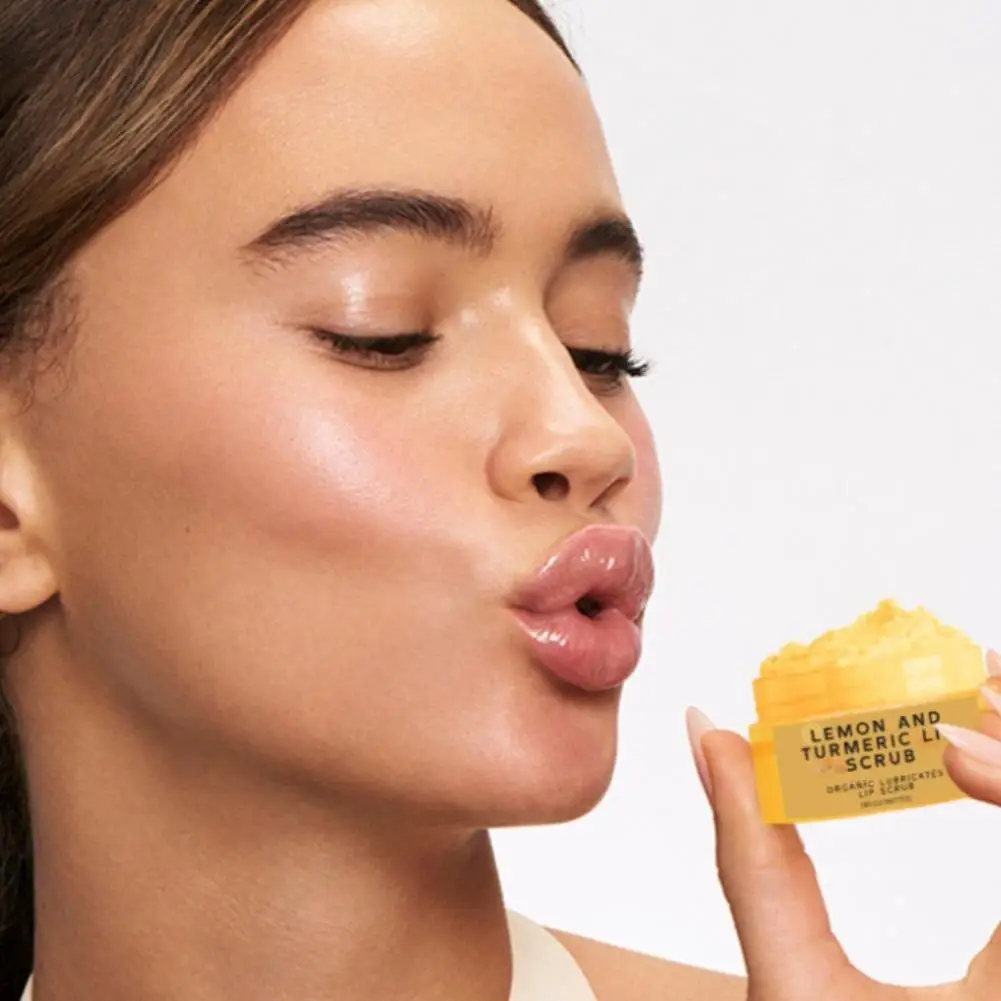 50 جرام ليمون وكركم مقشر الشفاه للشفاه الداكنة يقلل الخطوط الدقيقة ترطيب الشفاه مقشر فرك ترطيب مغذي العناية بالشفاه