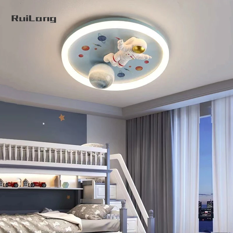 Dimmable Led Baby Room Ceiling Lamp Astronaut Space Moon Planet Chandelier Kids Boys Bedroom Ceiling Light Cute Nursery Decor