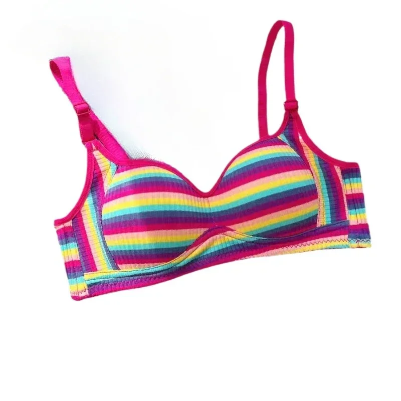 Dopamine girl rainbow stripes color girl small breast no steel ring underwear back bra bra high impact sports bra plus size