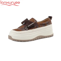 Lanxuryee crine di cavallo tacco alto piattaforma Camouflage primavera donna scarpe vulcanizzate farfalla-nodo Casual crescente Sneakers di lusso