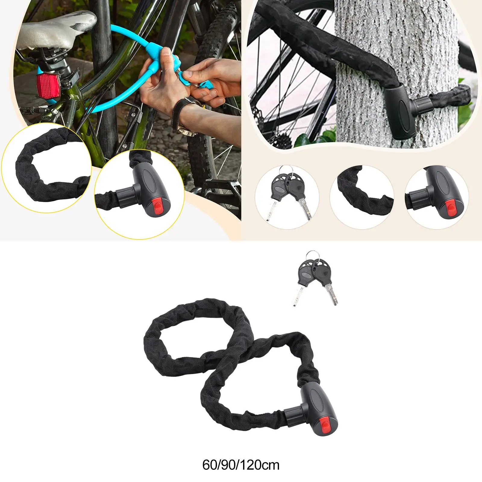 

Bike Chain Lock Portable with Two Keys Lightweight Accessories Anti Thefts Black Easy Installation Supplies Spare Parts