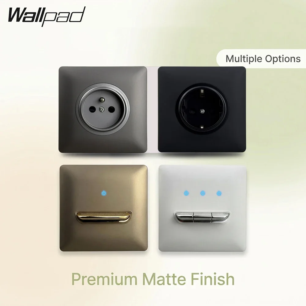 Matte Black White Gold Grey EU Plug Wall Socket 86x86mm Modern Design Curved Panel CE Certified