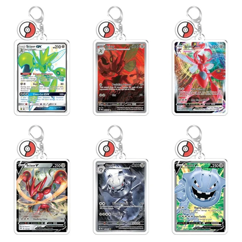 Chaveiro saco encantos para pokemon scizor steelix gx vmax pokémon jogo de cartas de negociação anime jogo coleção anime mercadoria brinquedo diy