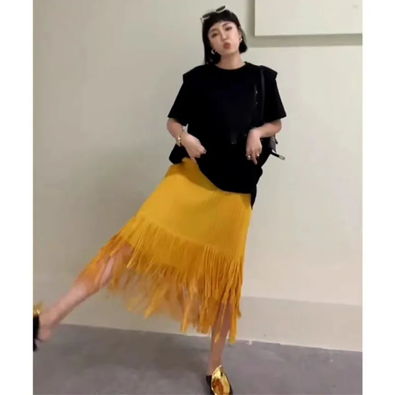 

Miyake Simple Comfort and Casual Fashion Temperamental Tassels Skirt for Women 2023 Summer Slim Slimming Pleated Skirt for Women