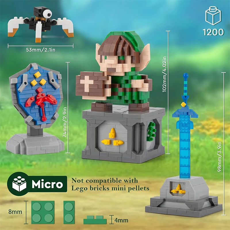 Jogos de desenhos animados crianças brinquedos link mestre espada e escudo hylian conjuntos de blocos de construção micro blocos figura ação modelos coleção