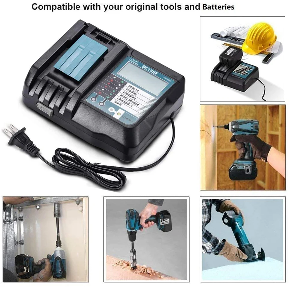 Imagem -06 - Carregador de Bateria para Li-ion Makita 18v 14.4v Bl1830 Bl1430 Dc18rc Dc18ra Ferramenta Elétrica Corrente de Carregamento Eua uk ue au Plug Dc18rf 3a