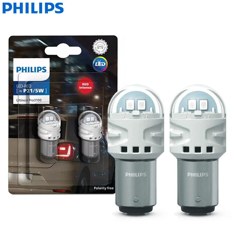 Philips LED P21/5W 1157 S25 Ultinon Pro3100 Red Color Auto Turn Signal Lamp Position Light Rear Parking Bulb Stop Beams, 2x