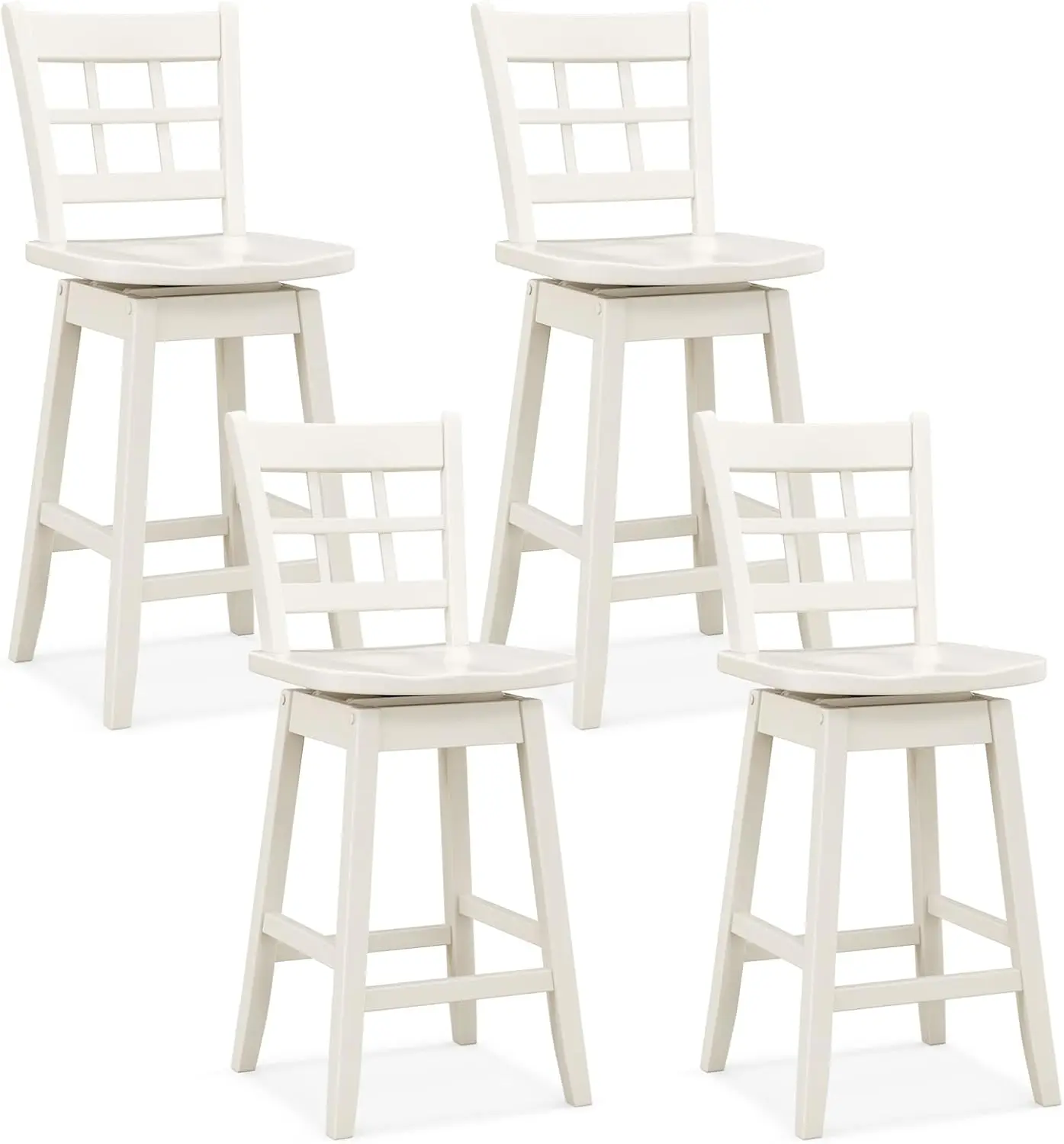 

24.5' Farmhouse Bar Stools Set of 4, White Swivel Counter Height with Hollow Back & Footrest