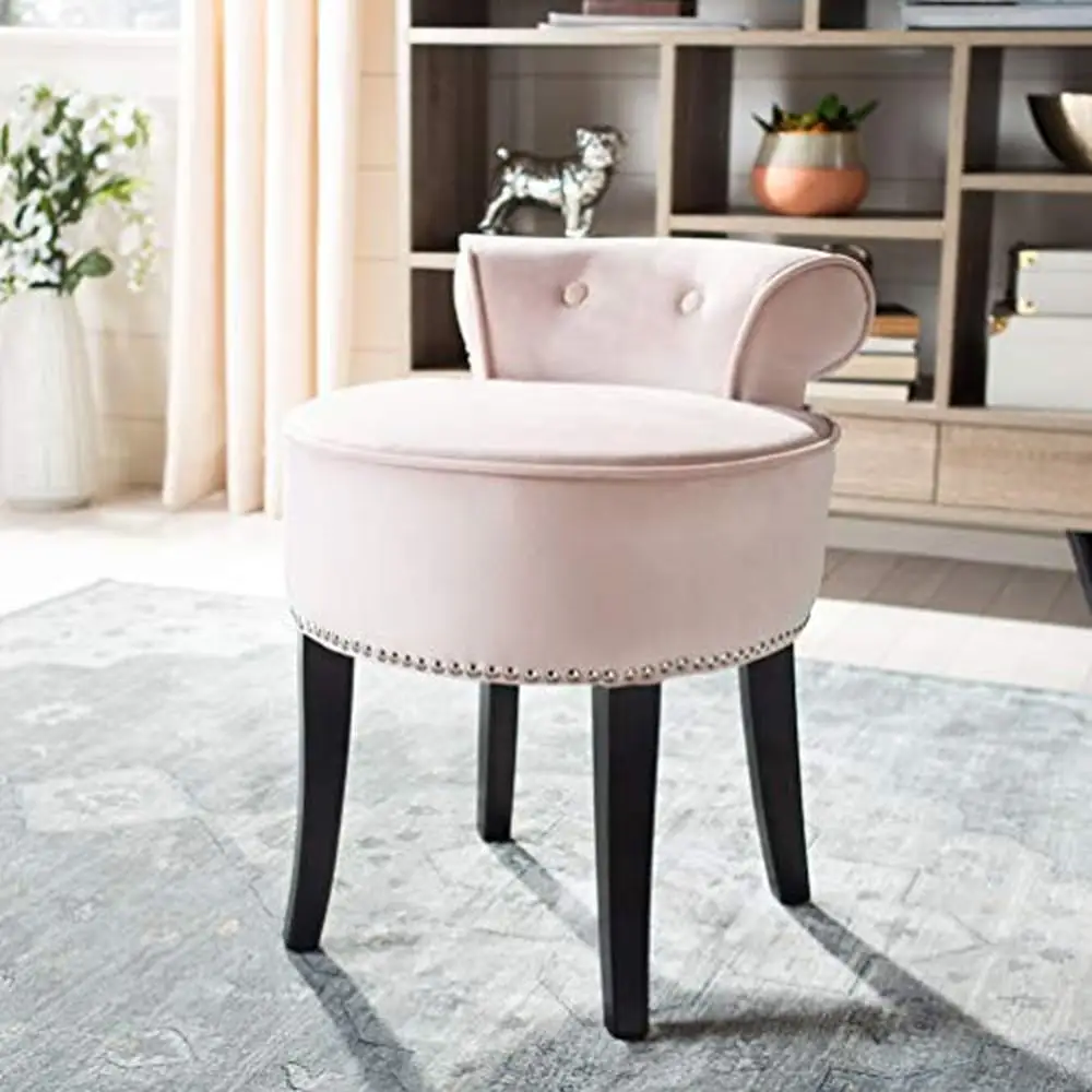 Georgia Blush Espresso Birchwood Stainless Steel Vanity Stool Polyester Velvet Accent Furniture