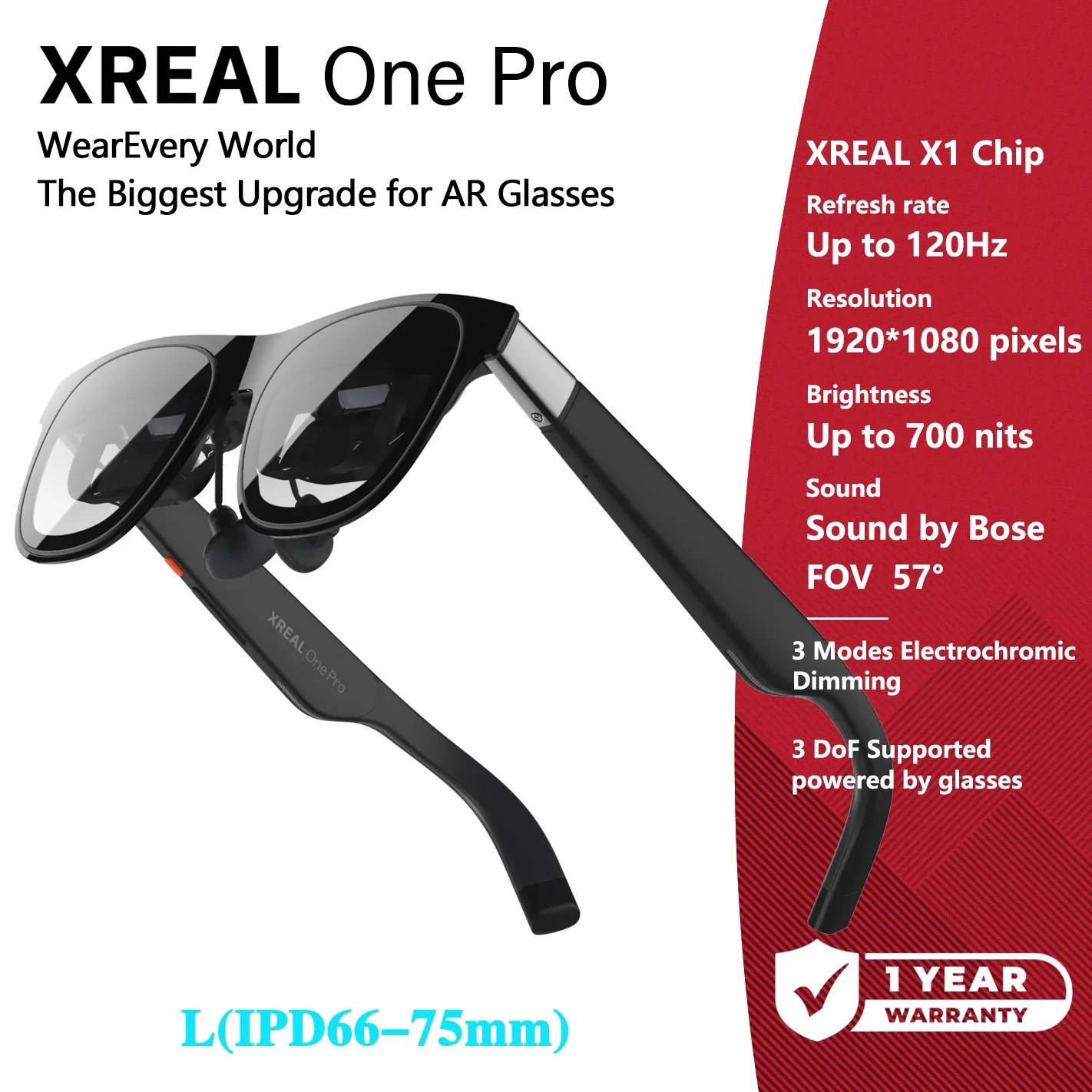 XREAL One Pro AR-bril Native 3 DoF Echte 3D 57 ° FOV 171" 120Hz FHD-scherm, AR-bril voor iPhone 17/16