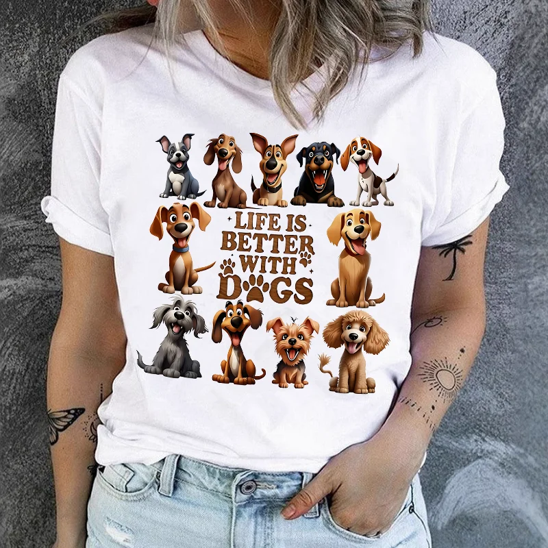 Pet Lover Women T‑Shirt Cute Multi‑Breed Dogs Print 