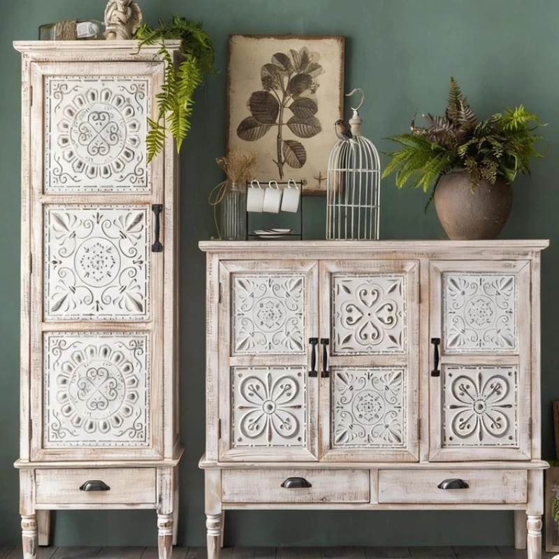 

Французский боковой шкаф из цельного дерева, ретро-резьба, старая гостиная у стены, шкафчик, американский входной шкаф