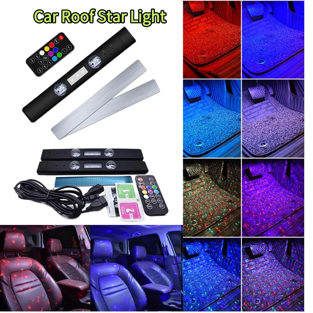 USB Rhythm Lamp Car LED Interior Foot Lights RGB Atmosphere Decorative Lamps Wireless Remote Control Voice Activated Lights Set