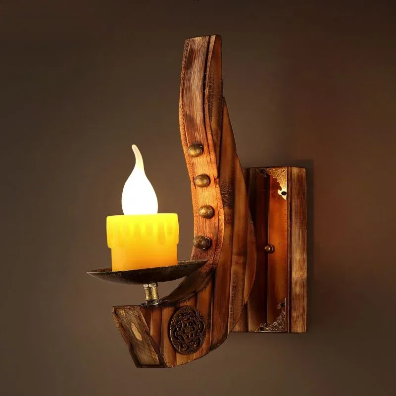 Creative American country resin solid wood wall lamp creative coffee shop tea shop store decoration aisle wall lamp