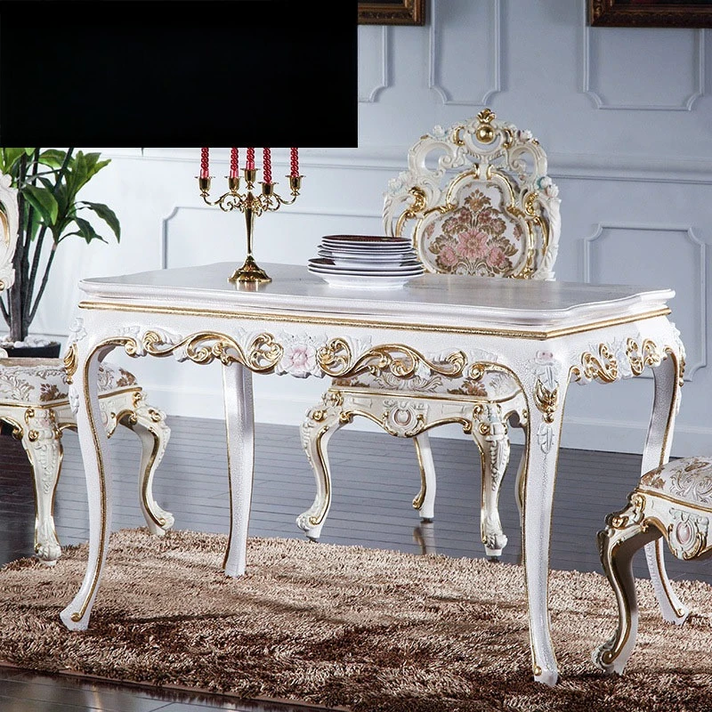 European painting romantic neoclassical furniture crack paint process carving long dining table European dining table