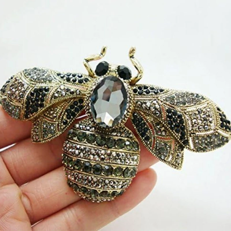 Luxe grote vintage dames meisjes kristallen bij broche speld mode elegante dame prachtige insecten strass badges cadeau's