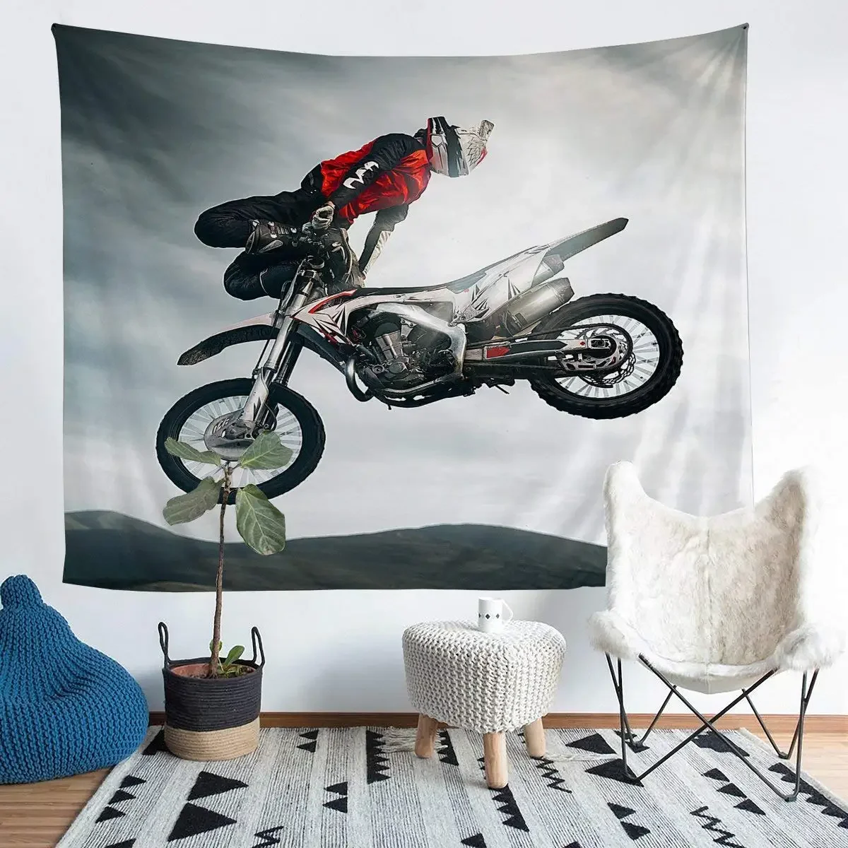 Motocross Racer Tapestry Extreme Sport Tapestry Wall Hanging for Kids Boys Girls Bedroom Decor Wall Art for Bedroom Living Room