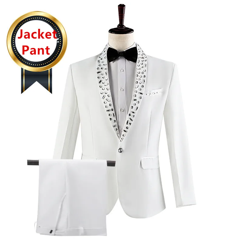 

Fashion Men Wedding Party Suits Black / White Trendy Singer Host Pianist Stage Performance Blazer and Pants