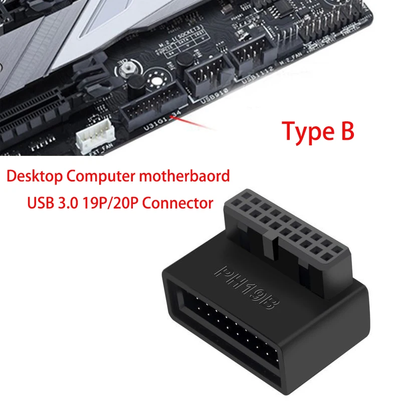 Computer Motherboard Header Adapter Connector USB 3.0 19Pin / 20Pin 90 Degree Desktop Converter Desktop Computer Accessories