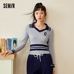 Semir-女性用長袖セーター,タイト,秋冬,カジュアルレトロセーター,ヒットカラー,2023コレクション