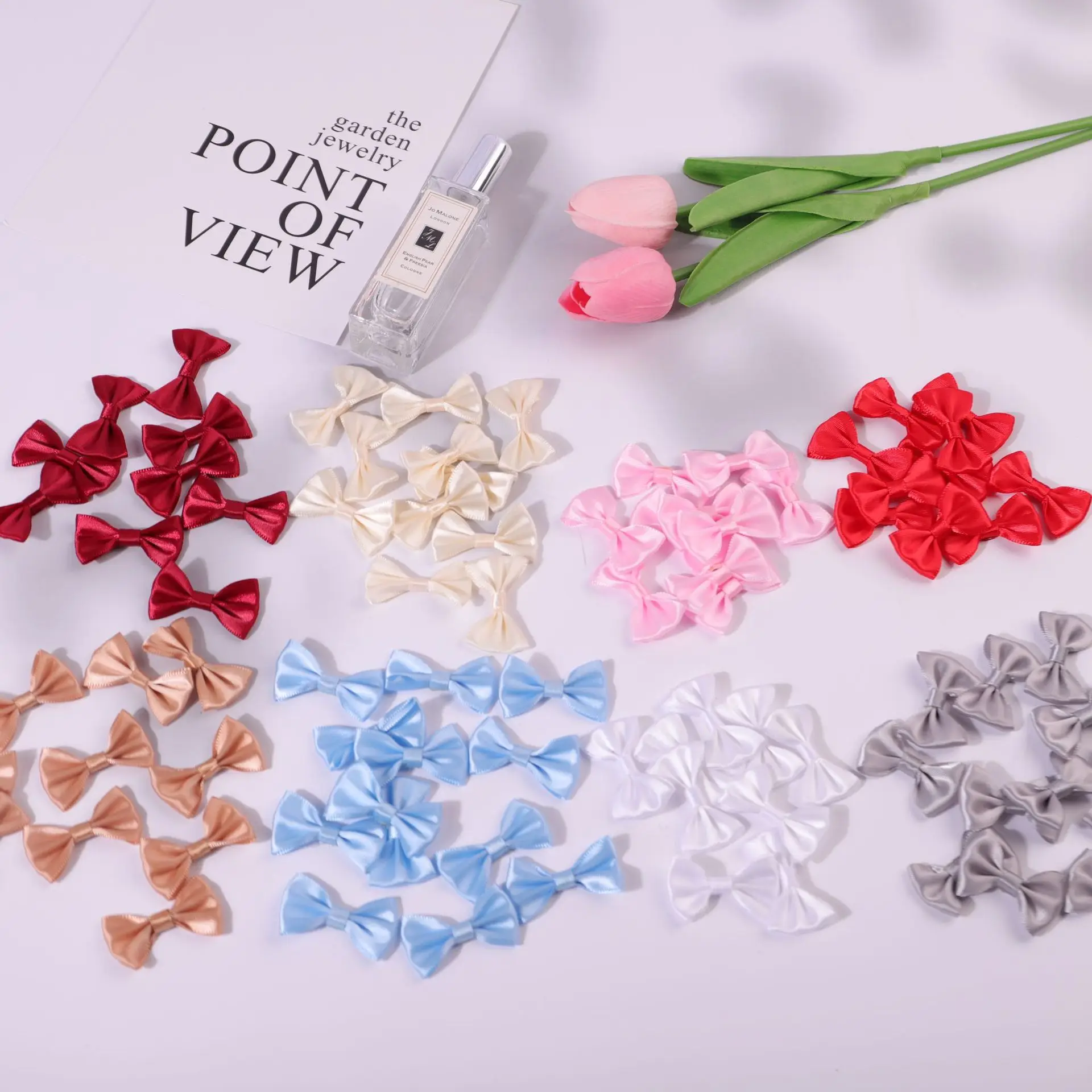 50 Stück/Set Satinband-Schleifen Polyester-Schleifen-Applikationen für DIY-Nähprojekte, Hochzeitsdekoration, Haarspangen und Kleidungszubehör – Detail 4