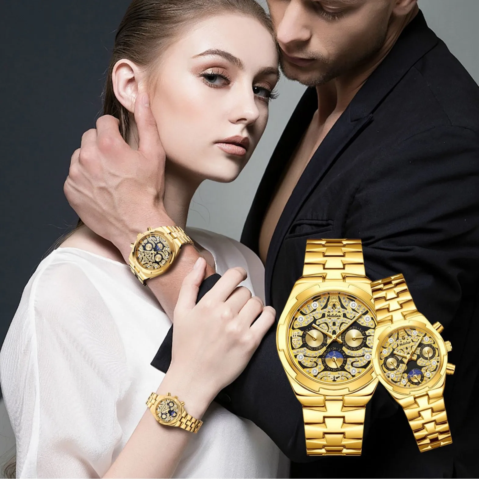 

Luxury-sleek fashion women's watch with steel band, men's watch with business style, night-lit women's wristwatch