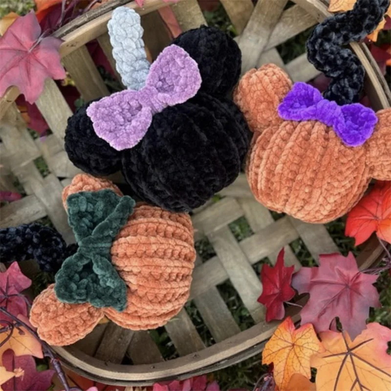 Cute Mouse pumpkin oranment Bow decoration home decoration ornaments Thanksgiving Harvest Day Handmade crocheted pumpkin