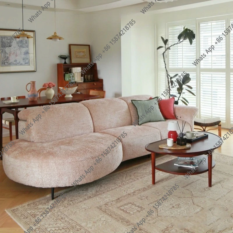 

Minimalist design Cream wind Moon curved fabric round concubine sofa Nordic sofa
