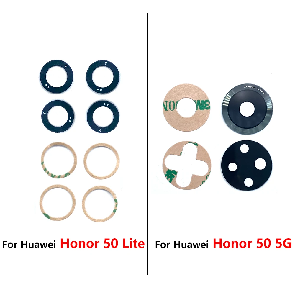 10 buah untuk Huawei Honor 50 5G / 50 Lite lensa kamera kaca dengan pita pengganti