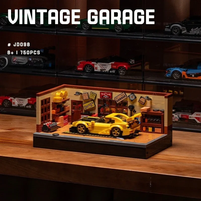 

750PCS Retro Car Repair Workshop Lifting Platform House Buildings Sets Modular Building Block Assembly Model Kit,Boys Gift