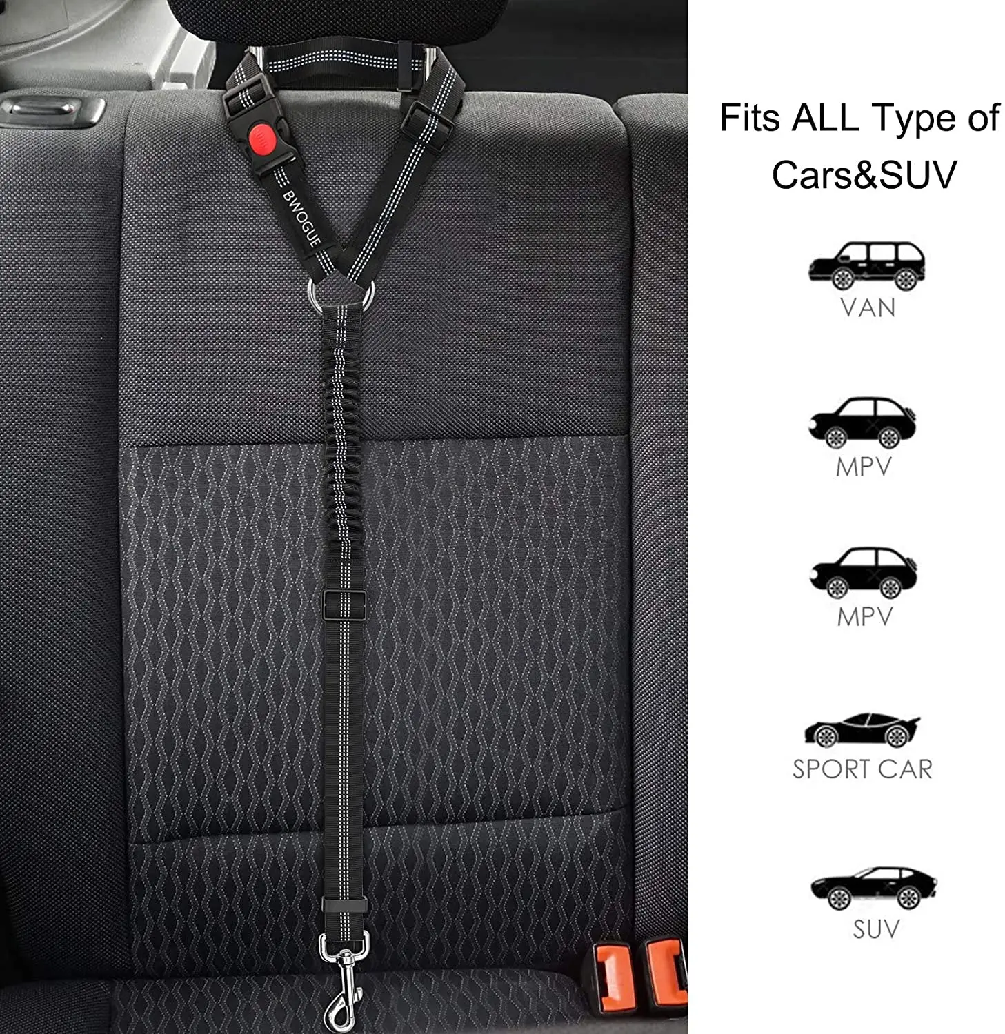 Dog Seat Belt Adjustable Durable Car Seat Belt Reflective Elastic Nylon Bungee Connect Dog Harness in Vehicle Travel Strap Leads