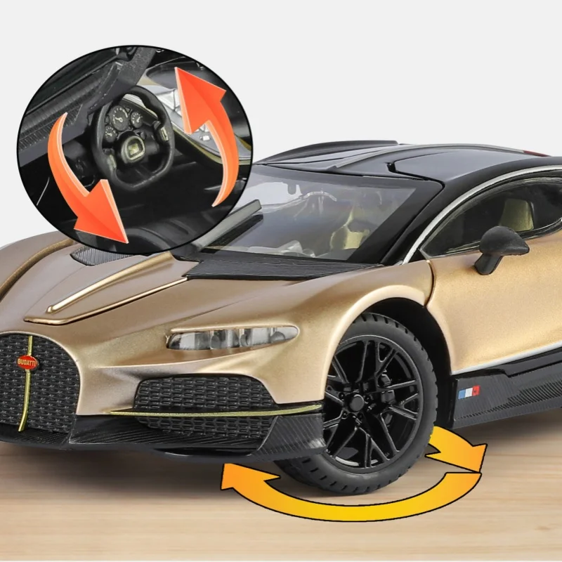 1:24 Bugatti Tourbillon supercoche de aleación modelo de coche sonido y luz tirar hacia atrás juguete para niños coleccionables regalo de cumpleaños