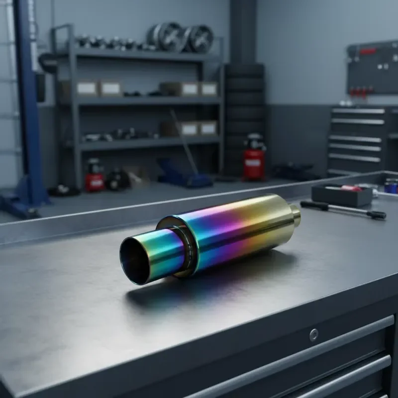 JTLD Universal Fit 304 SS Colorful Round Exhaust Muffler with Straight Cut Tip 1.2mm Thickness Polished
