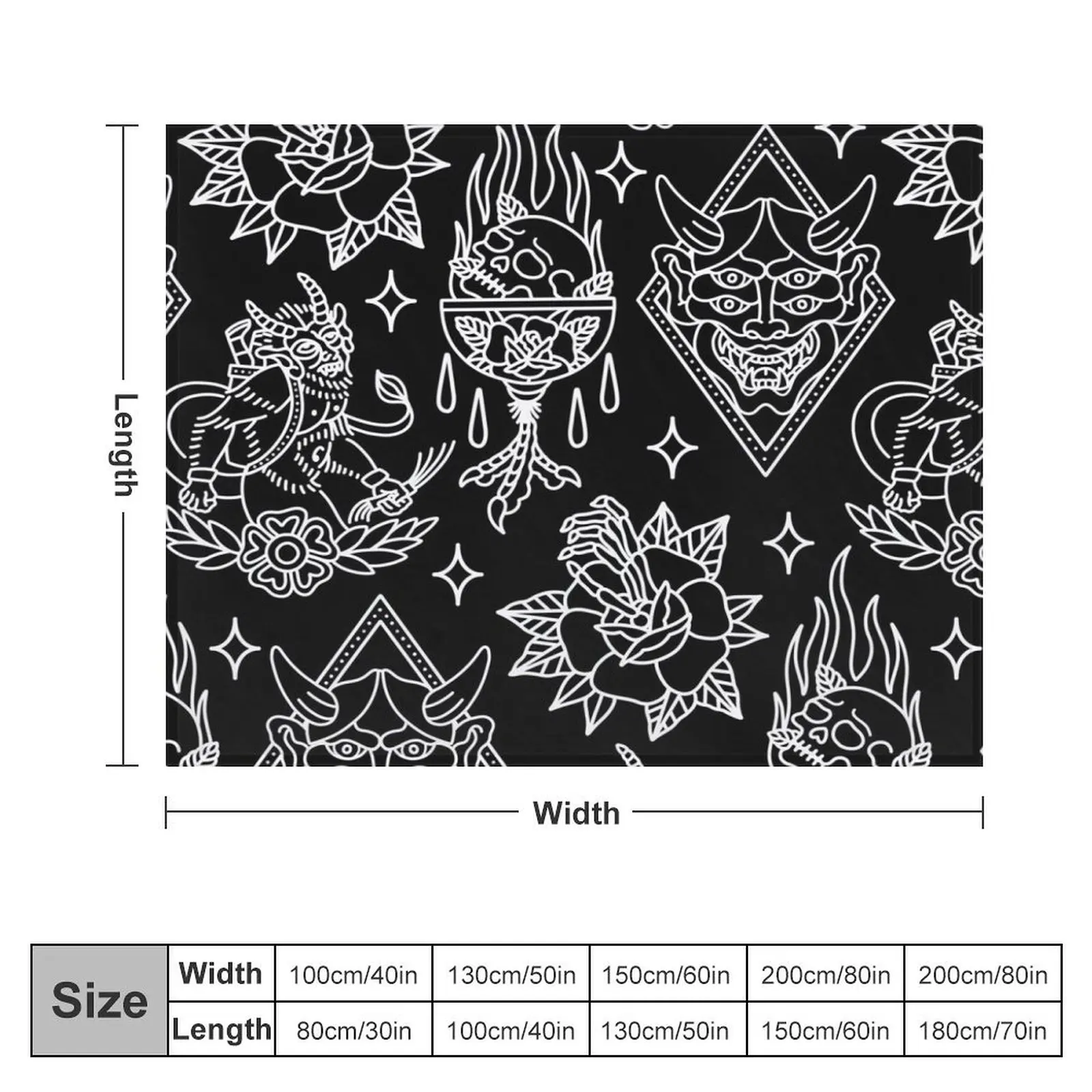 Black and White Traditional Tattoo Flash Pattern Throw Blanket Luxury Throw Flannel Fabric Hairy Blankets